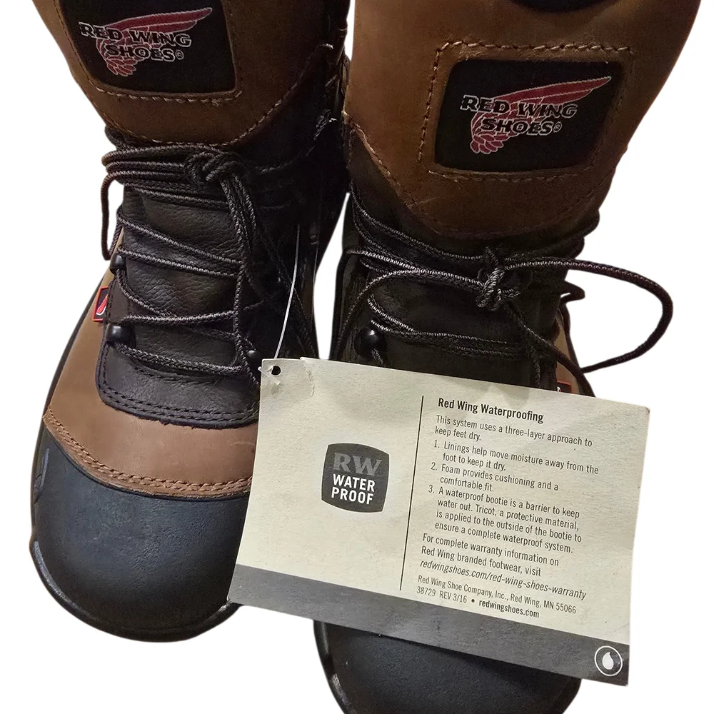 NWOB Red Wing Style 2436 Waterproof Brown and Black Work Boots With Aluminum Toe